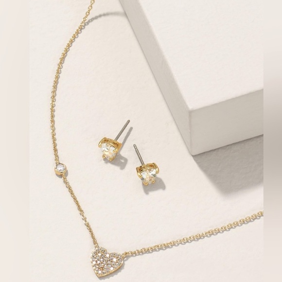 :: Stella & Dot | Keepsake Gold, Crystal & Pavé Heart Necklace+Earrings Gift Set - Picture 2 of 8